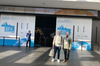 High-Rise team members Ben and Jack at the One Young World Summit in Manchester